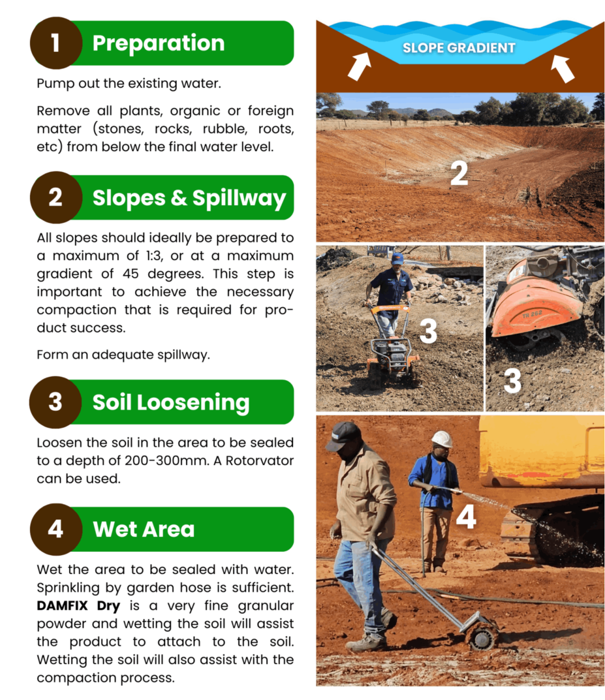 Steps to seal an earth dam with DAMFIX Dry